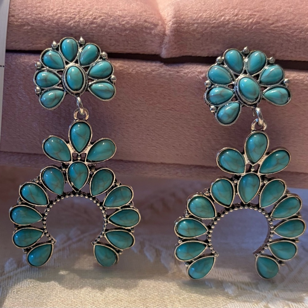 Turquoise Teardrop Cluster Dangle Earrings - Women Jewelry